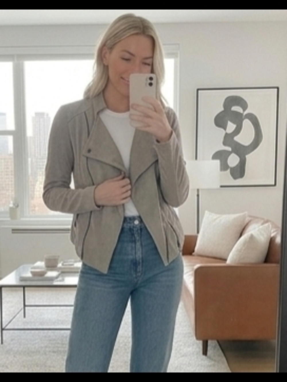 Romeo & Juliet Couture Taupe Suede Moto Jacket